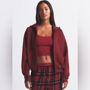 NWT SKIMS Cotton Fleece Classic Zip Up Hoodie (XL, Merlot)